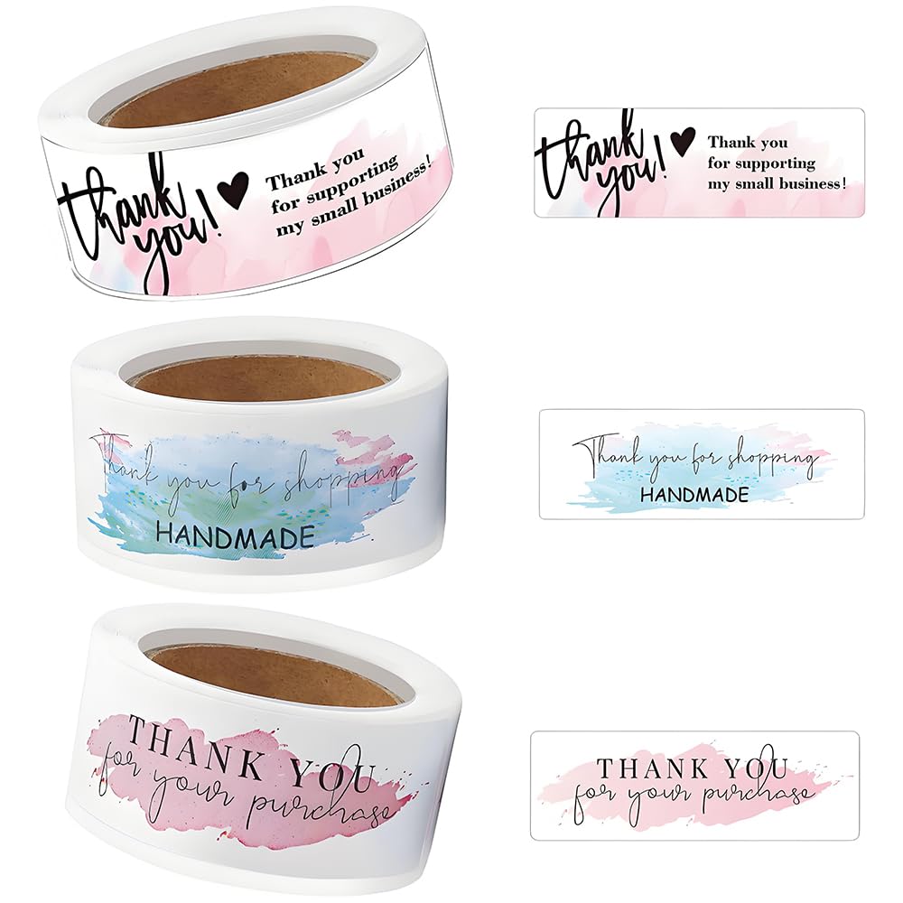 360 PCS Thank You Stickers Roll, Rectangular Small Business Thanks Labels