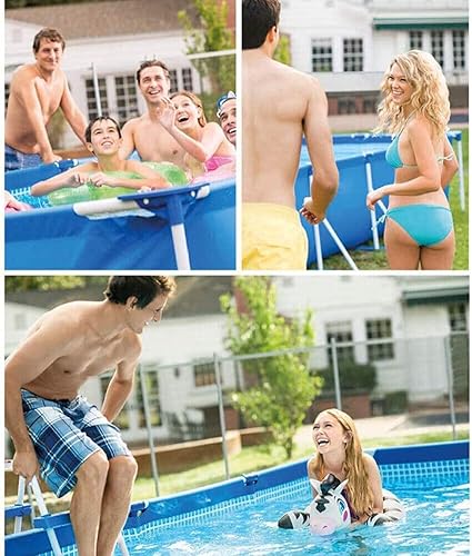 Miniatura 7 de Piscina inflable, 118 x 79 x 26 pulgadas, marco de metal, rectangular, portátil, sobre el suelo, fácil de instalar, piscina familiar para adultos y