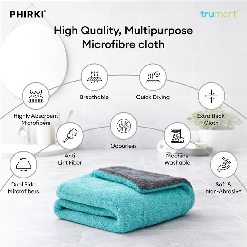 Image of Microfiber Cloth for Car 1200 GSM, Car Drying Towel 40x40 cm, Twisted Loop Car Cleaning Cloth, Super Absorbent Microfiber Car Towel, Lint Free Edgeless Detailing Cloth, Aqua Blue Grey, 1 Pc