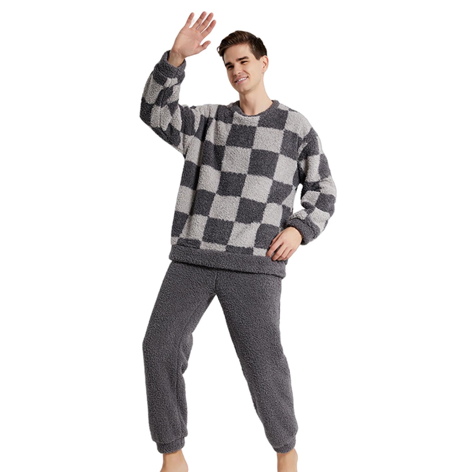 Pigiama Invernale da Donna Pigiama in Caldo Pile da Donna, Set Pigiama Scozzese Casual, Set Pigiama Unisex per Coppia-B-L
