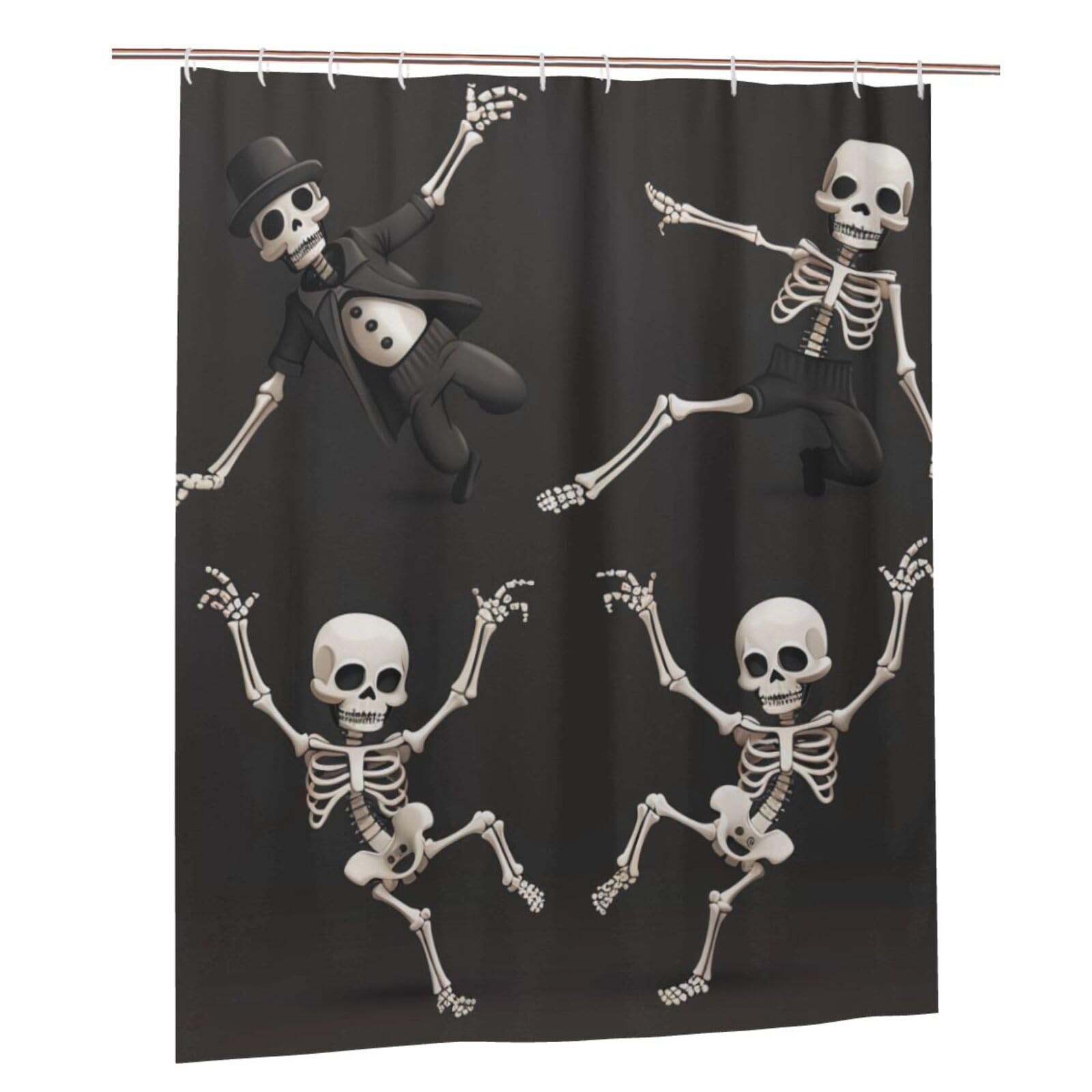 BWWHCCTI Cute Skeleton Dancing Printed Shower Curtain With 12 Plastic Hooks Opaque Quick Drying Waterproof Shower Curtains Sets For Bathroom 152x183 Cm