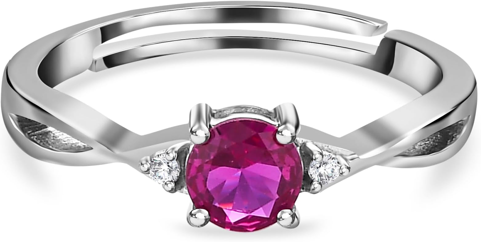 Ornate Jewels 925 Silver Red Ruby Criss Cross Solitaire Adjustable Ring for Women and Girls | With Certificate of Authenticity & 925 Stamp | Life-time Warranty*