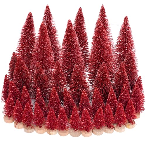 Yookat 40Pcs Artificial Mini Pine Trees Sisal Trees Bottle Brush Trees