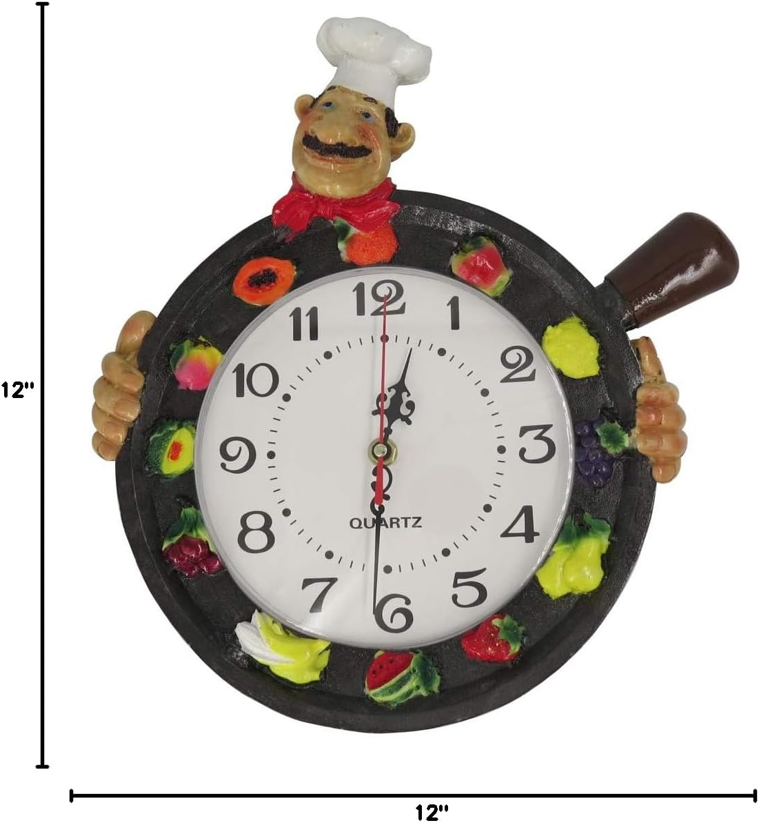 Hand Painted Resin Wall Clock Cook Multi Color,Non - Ticking Whisper Quiet Battery,Kitchen,Living Room,Wall Clock for Indoor Décor