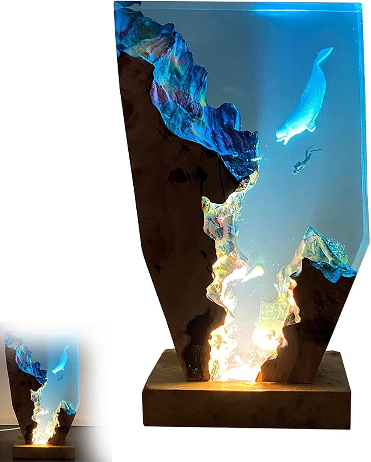 Ocean Lamps, Ocean Resin Lamps, Handmade Ocean Bedside Resin Night Lamps, Ocean Creative Epoxy Resin Wooden Lamps, Ocean Themed Perspective Paintings, Desktop Decorations Christmas Birthday Gifts