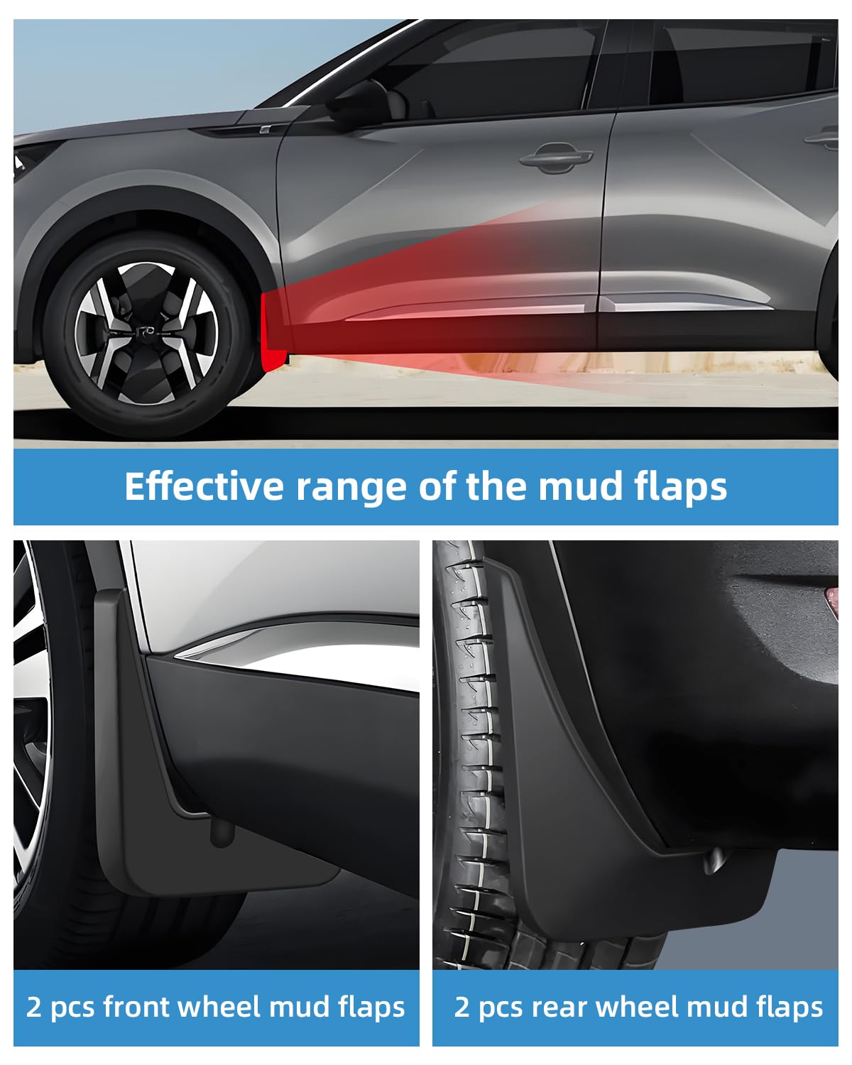 Guardabarros para Peugeot 2008 e-2008 2020-2025 2026, Faldillas Antibarro Delantero y Trasero con Tornillos de Montaje, Accesorios Protectores contra Salpicaduras [4 Piezas]