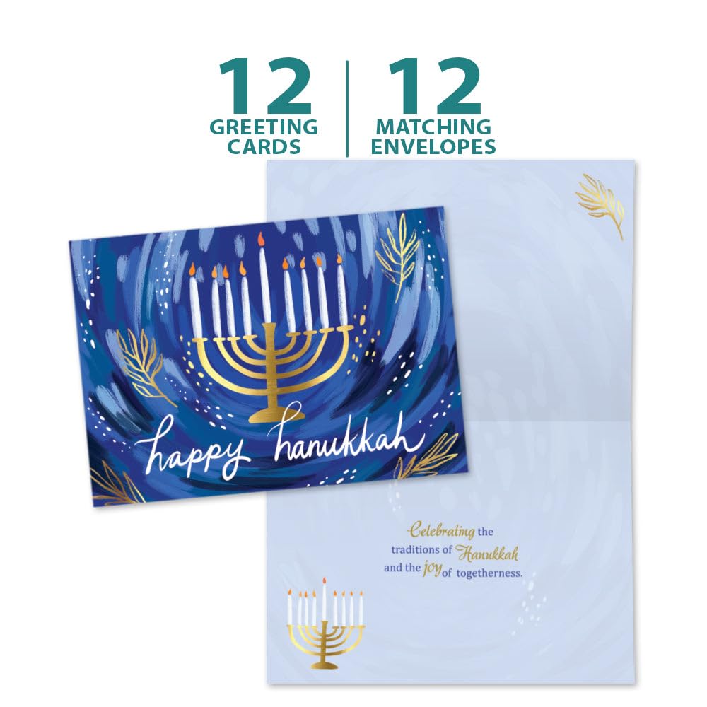 Tree-Free Greetings Carte de vœux Hanoukka – Designs artistiques – 12 cartes + enveloppes assorties – Fabriquée aux États-Unis – Papier 100 % recyclé – 12,7 x 17,8 cm – Glow Together (VP80751)