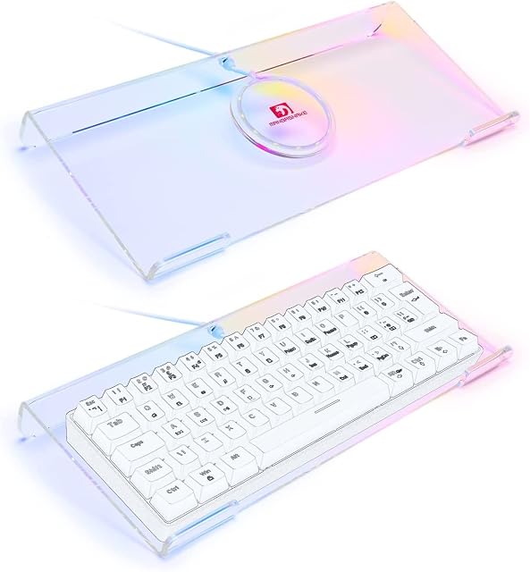 Computer Keyboard Stand, Clear Acrylic PC Keyboard Tray Holder, 366 Kinds RGB Backlight Tilting Keyboard Lifter, Ergonomic Keyboard Riser, for Computer Gaming and Typing, Office Desk, Home, School