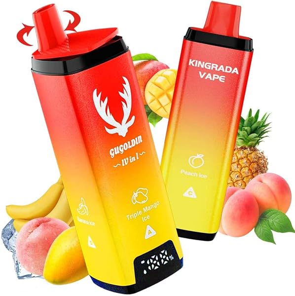 電子タバコ 使い捨て VAPE 【150000回吸引可能 1本で4つの味を切替え可能】 充電式 ベイプ フレーバー 4in1 シーシャ 持ち運び LEDディスプレイ搭載 ニコチンなし タール無し GUGOLDIN VAPE 電子タバコ 爆煙 水蒸気タバコ 禁煙パイポ 1000mAh大容量バッテリー バッテリー残量表示 リキッド残量表示 ストレス解消 気分転換 たばこ 禁煙サポート ビタミン入り(トリプル·マンゴー+パイナップル·マンゴー+ピーチ+バナナ) - 1