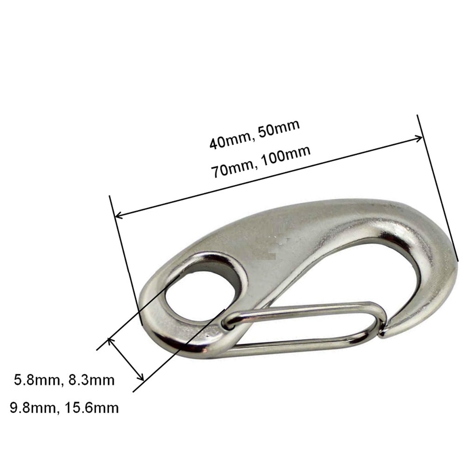 Clip Mosquetón con Forma Huevo 10 ganchos a presión con forma de huevo de acero inoxidable 304, 40 mm, 50 mm, 70 mm de longitud, ganchos a presión de resorte de liberación rápida de metal de seguridad