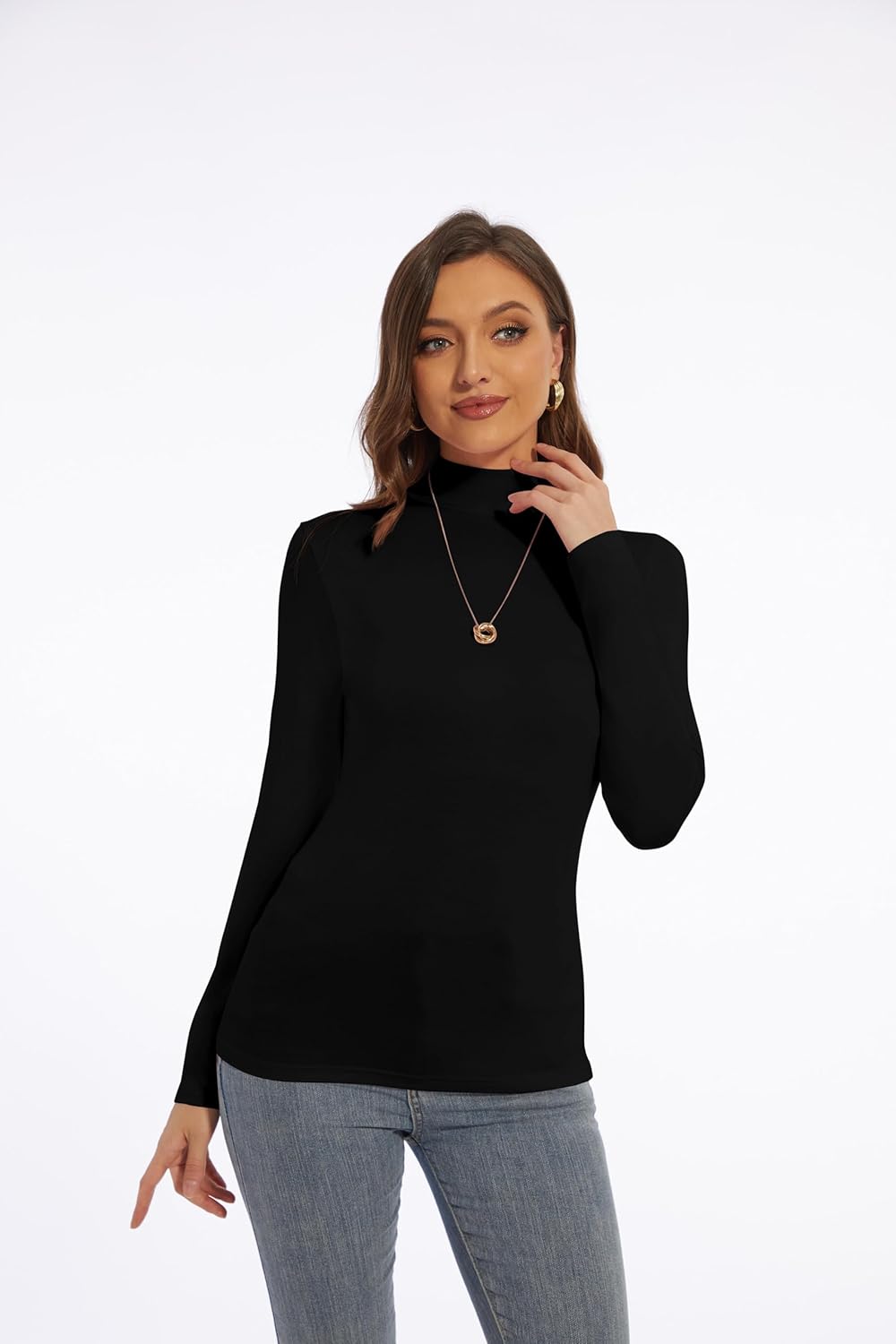 Zephyrine Womens Long Sleeve Mock Turtleneck Lightweight Shirts Slim Fitted Base Layer Undershirt - Image 2