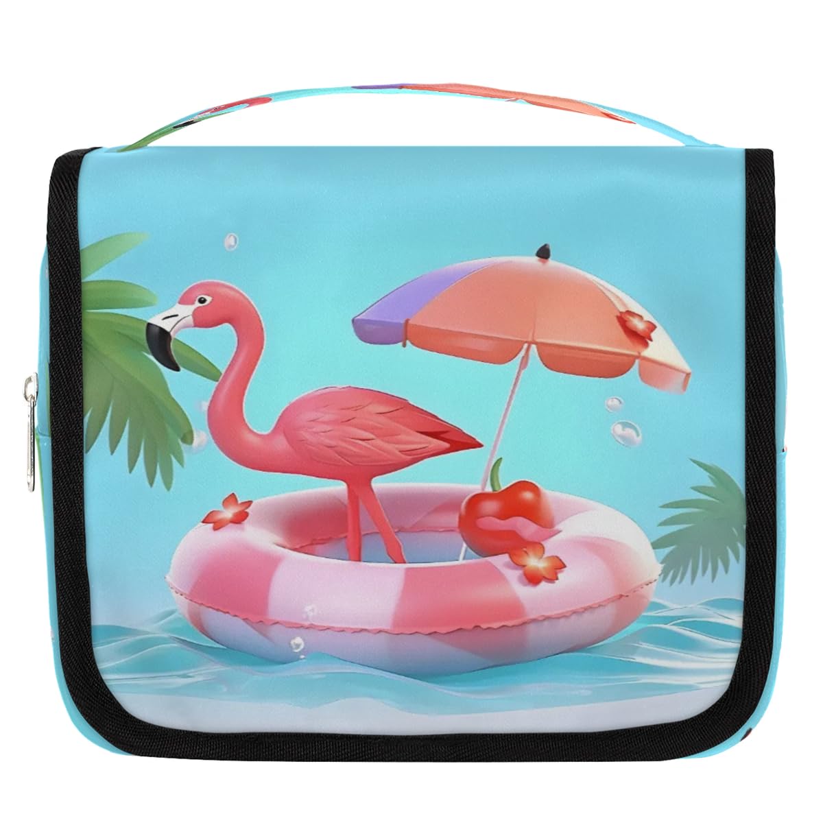 Gublec Hanging Travel Toiletry Bag Flamingo Beach Toiletry Bags with Hanging Hook Portable Cosmetic Bag Makeup Organizer for Travel Business Trip