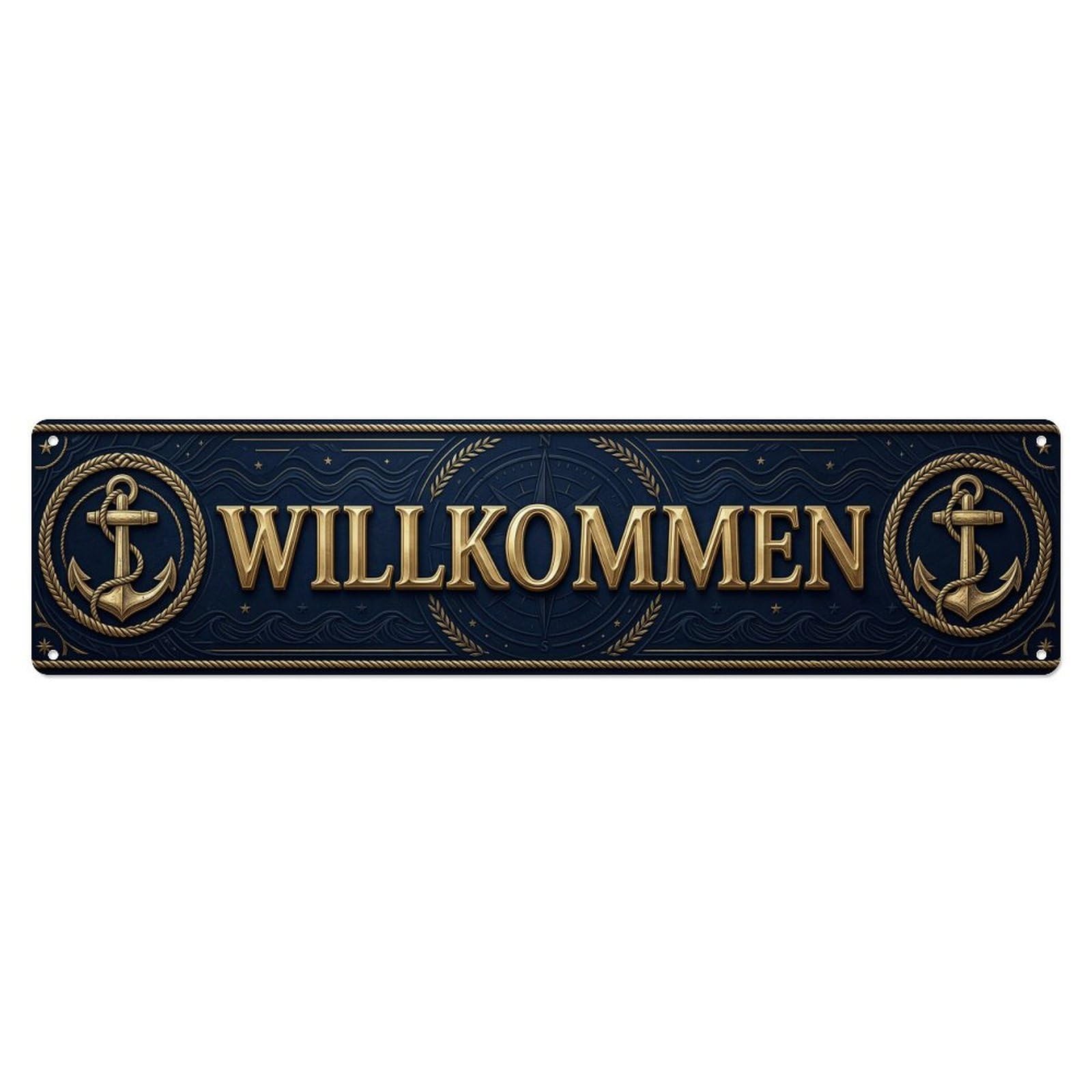Navy Gold Nautical Luxury Welcome Metal Tin Sign
