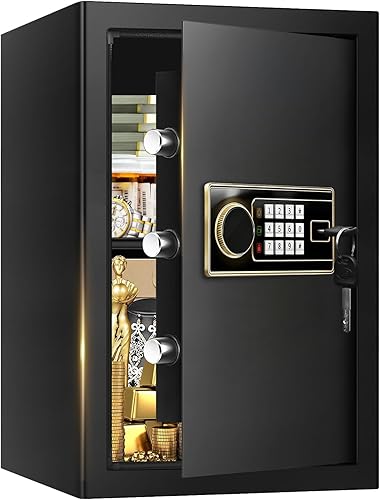 Caja fuerte ignífuga grande de 3.4 pies cúbicos para el hogar, caja de seguridad ignífuga impermeable con teclado programable, llaves de repuesto y