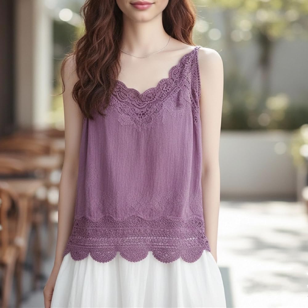 Women's Tank Tops Eyelet Embroidery Sleeveless Spaghetti Strap Tops Scoop NeckCasual Summer - Image 2