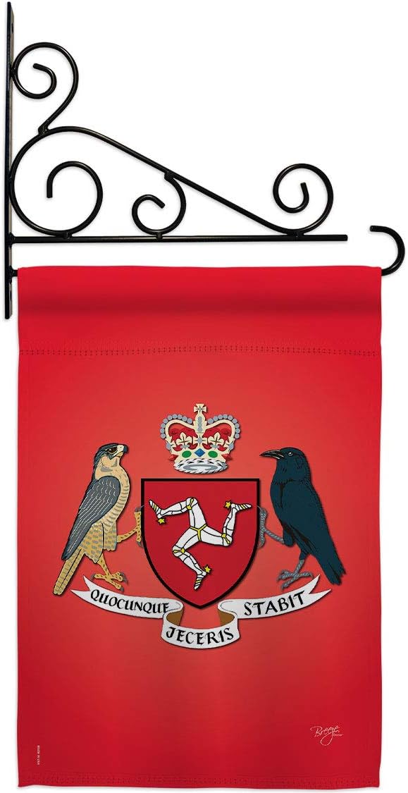 Isle of Man Garden Flag Set Wall Holder Regional Nationality Nation International World Country Particular Area Small Decorative Gift Yard House Banner Made In USA 13 X 18.5