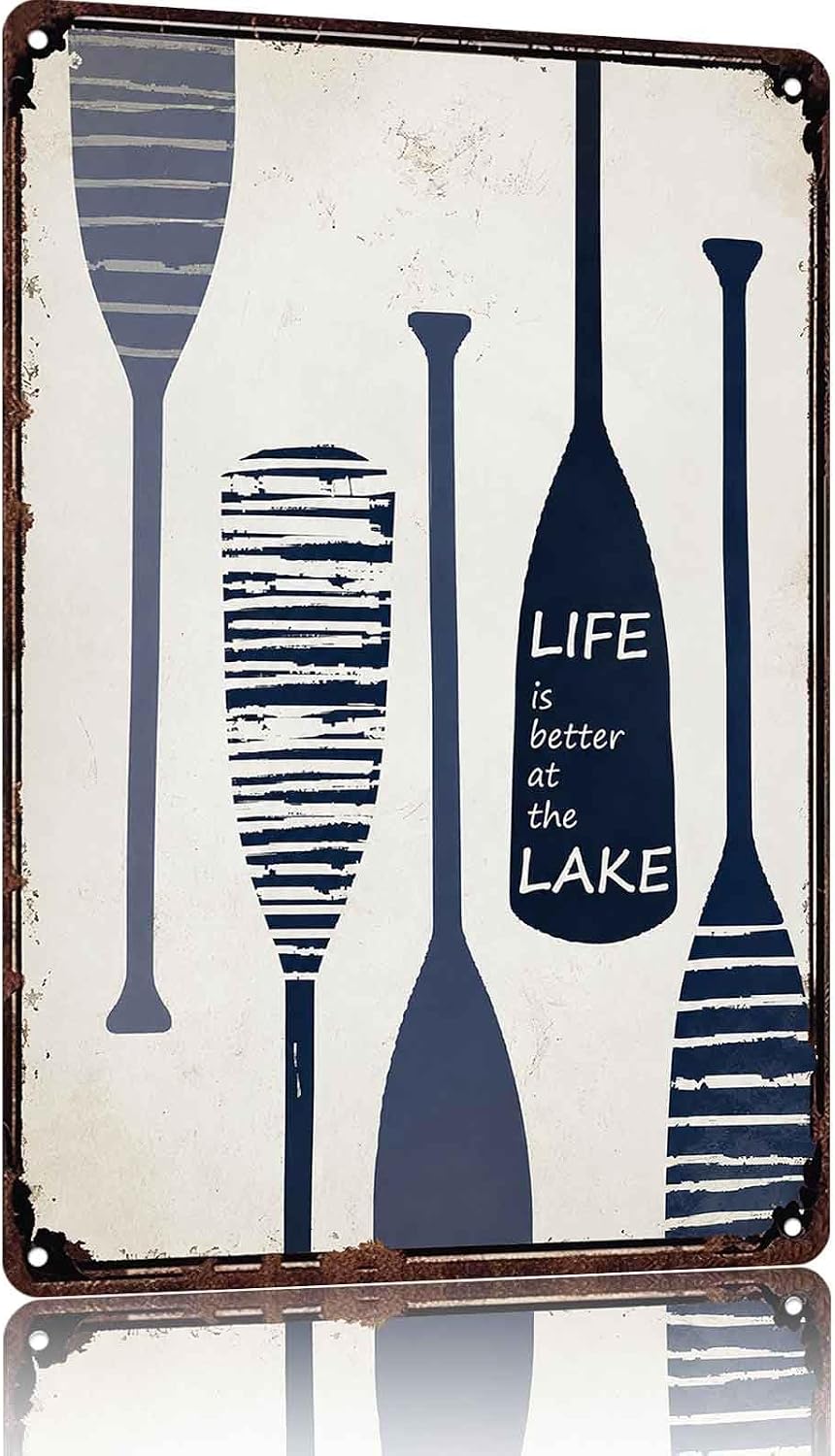Retro Lake Oar Metal Signs 8x12 Inch,Lakehouse Wall Decor