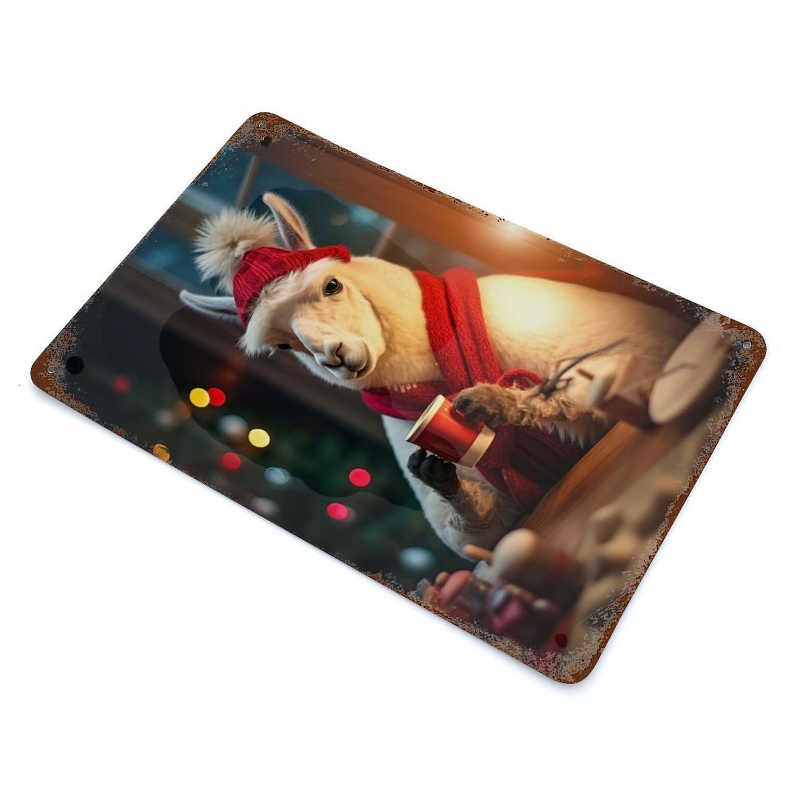 Garage Style Llama Coffee Christmas Aged Metal Wall Plaque 11.8"x7.9", Farmhouse Wall Decor for Bar And Workshop