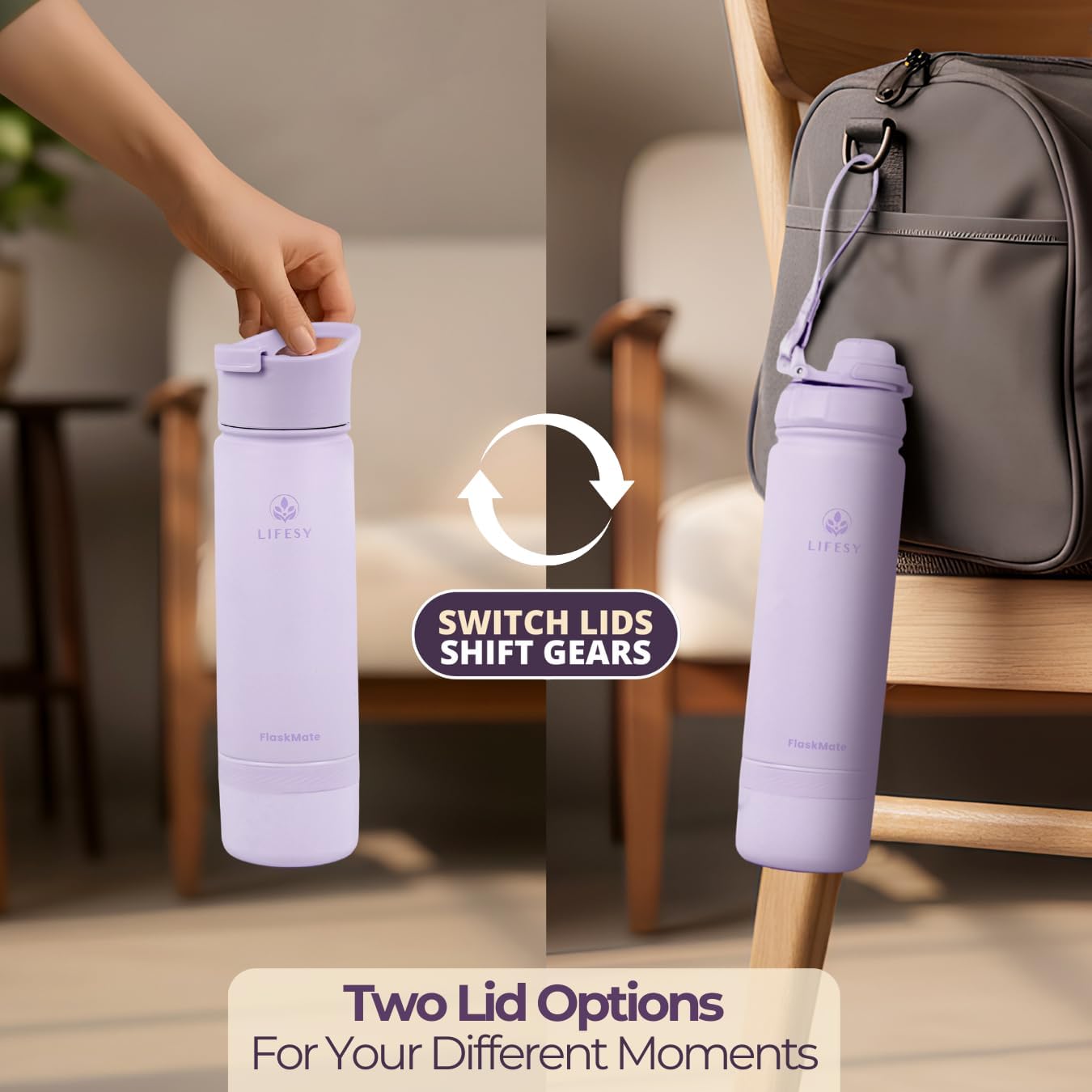 Tea Infuser Bottle & Cold Brew Travel Bottle – 18oz Insulated Flask with Storage, Filter & Dual Lids – For Work, Wellness & Gym – FLASKMATE All-in-One System (Mystic Lilac) - Image 8