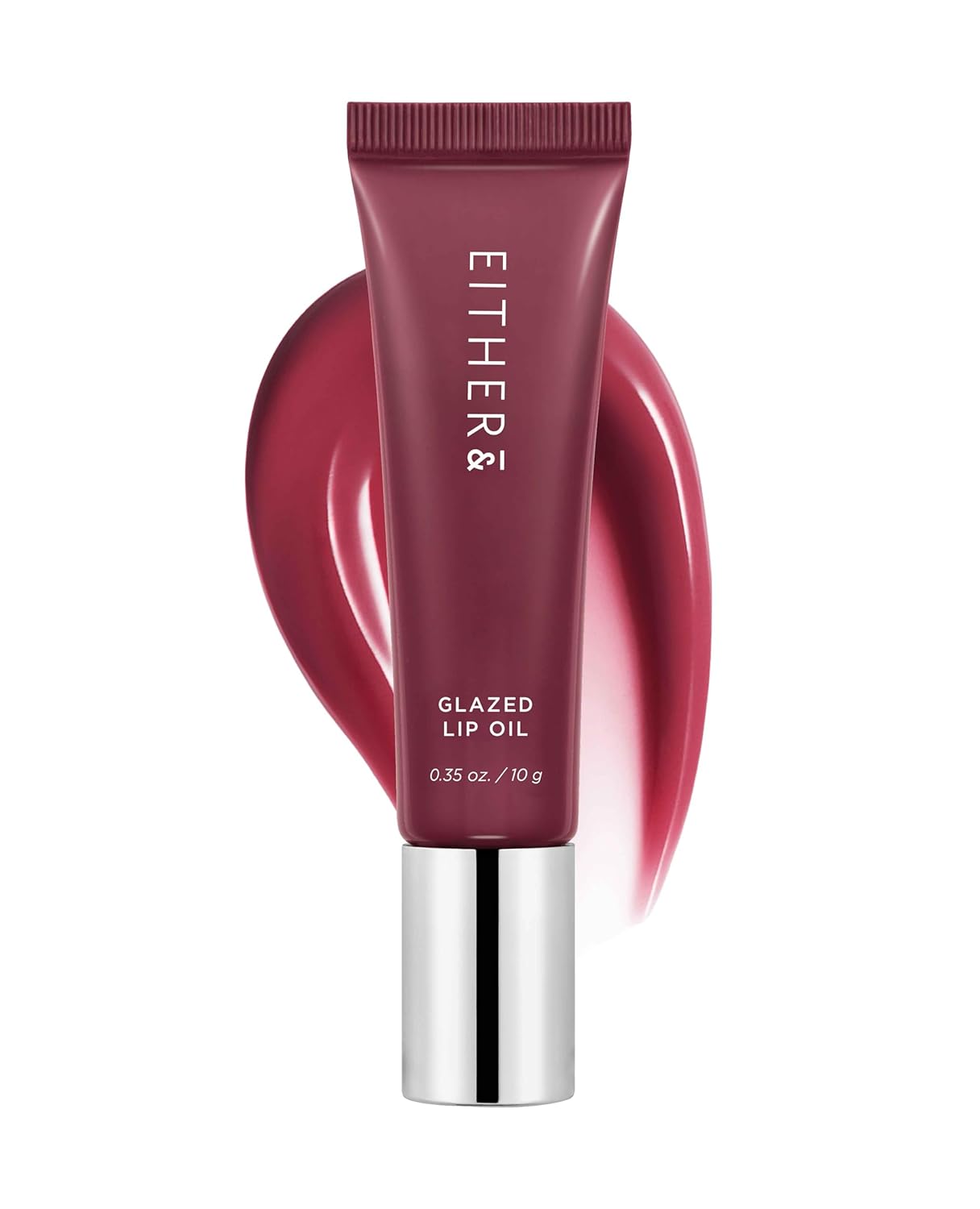 EITHER& Glazed Lip Oil 05 Noir: Non-Sticky Tinted Lip Balm with Peptides for Hydrated, Glossy Dry Lips