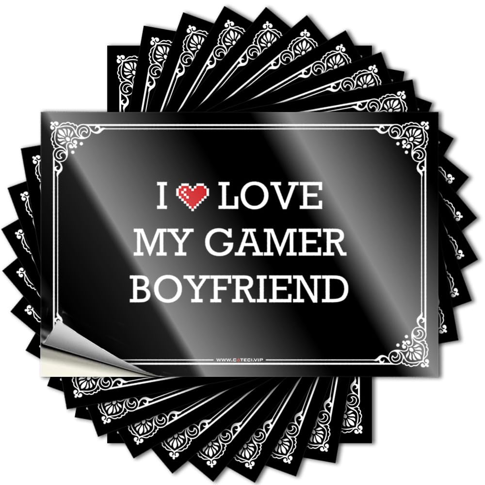 Snarky Saying Aesthetic Decals, Sweet Cute Pattern Design for Long Notebook | Hard Removable Vinyl I Love Love My Gamer Boyfriend(12X18CM)