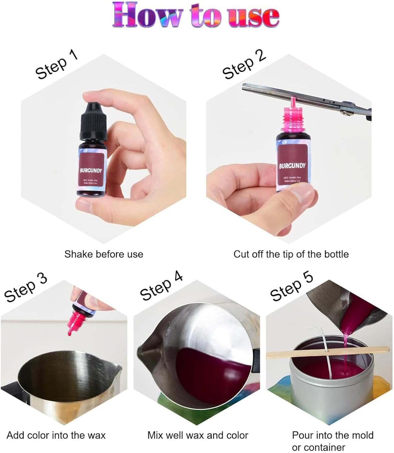 Artnery Liquid Candle Wax Color Set, 24 Colors Dye for Candle Making Liquid Candel Colours for Beeswax, Gel Wex, Soy Wax, Paraffin Wex - 10ml Each 2