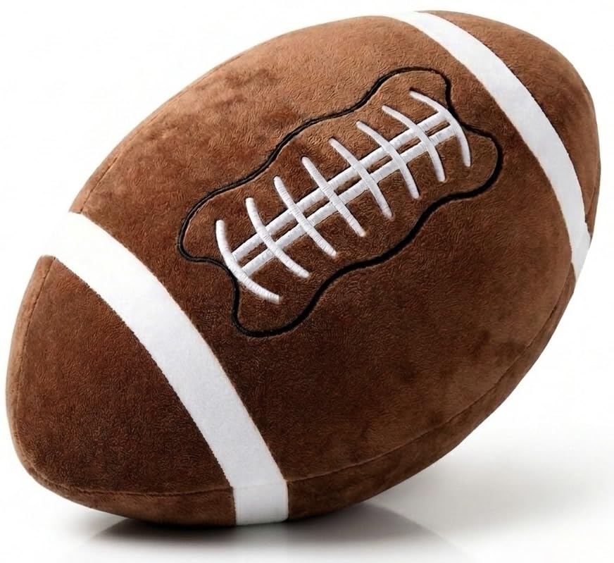 MSYA Cute Football Throw Pillow 20x12 Soft Plush Football Cushion 3D Stuffed Sports Ball Decor for Boys Room Bedroom Couch Football Fan Gift