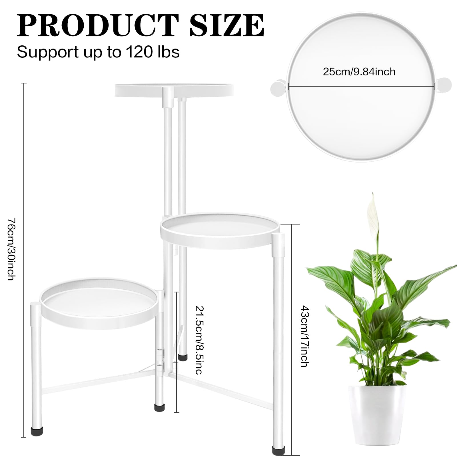 Soporte esquinero de metal de 3 niveles para interiores y exteriores, soporte para múltiples macetas de 30 pulgadas de alto, organizador de plantas de hierro para sala de estar, jardín, patio, 2