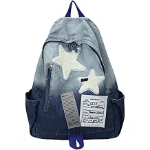 Denim Backpack Y2K Travel Cute Kawaii Jean Backpack Goth Aesthetic Vintage Retro Denim Grunge Daypack for Travel WorkBlue,Medium