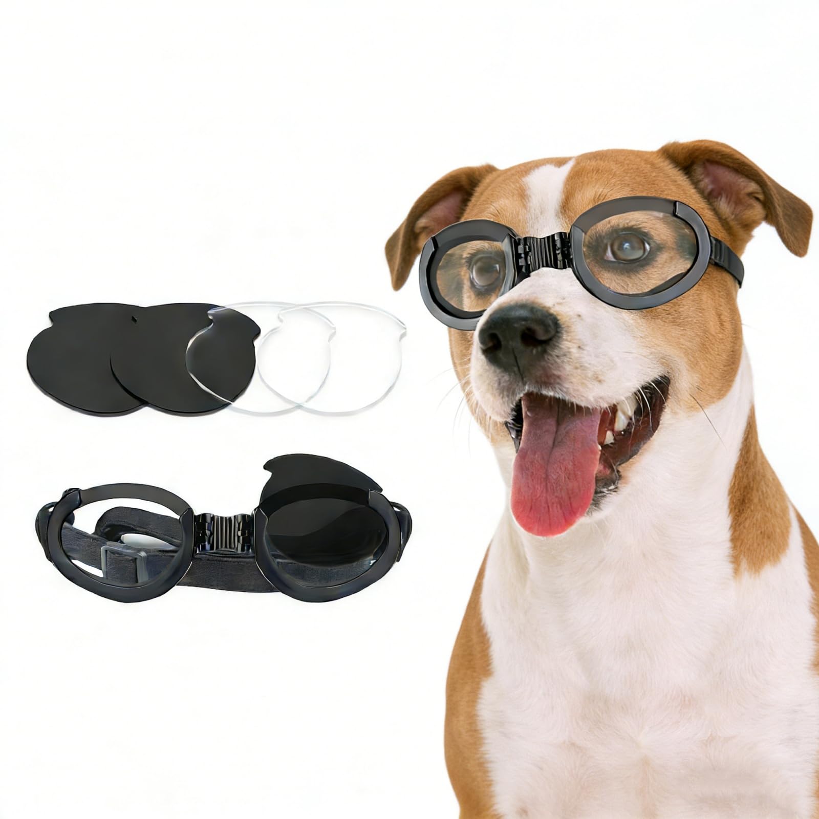 NAMSAN Dog Goggles for Medium to Large Dogs, with Clear/Black Replaceable Lenses, Adjustable Nose Bridge, Anti-UV Dog Sunglasses Medium Breeds,