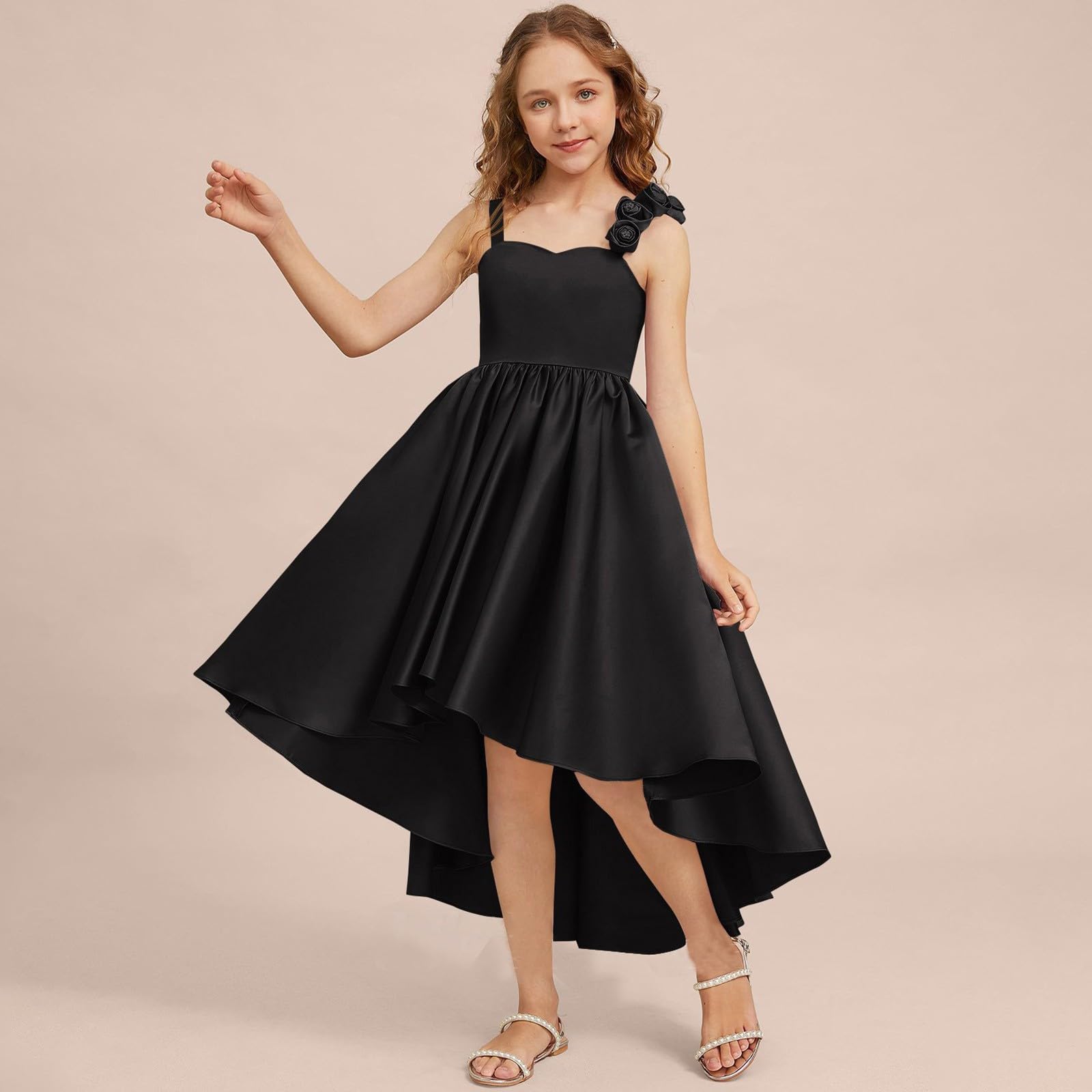 Vestito da festa per ragazze Principessa Compleanno Senza Maniche A Line Alto Basso Abito Fiore Ragazza Abiti da Damigella D'Onore Formale
