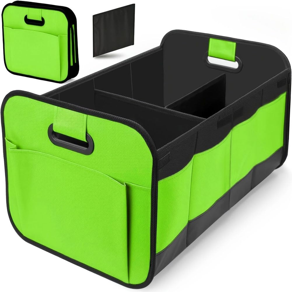 GUOQINGLH Car Boot Organiser for Kia EV6 2022-2026, Large Foldable Storage Box with Compartments Heavy Duty Collapsible Boot Tidy Waterproof Bag, D/Green