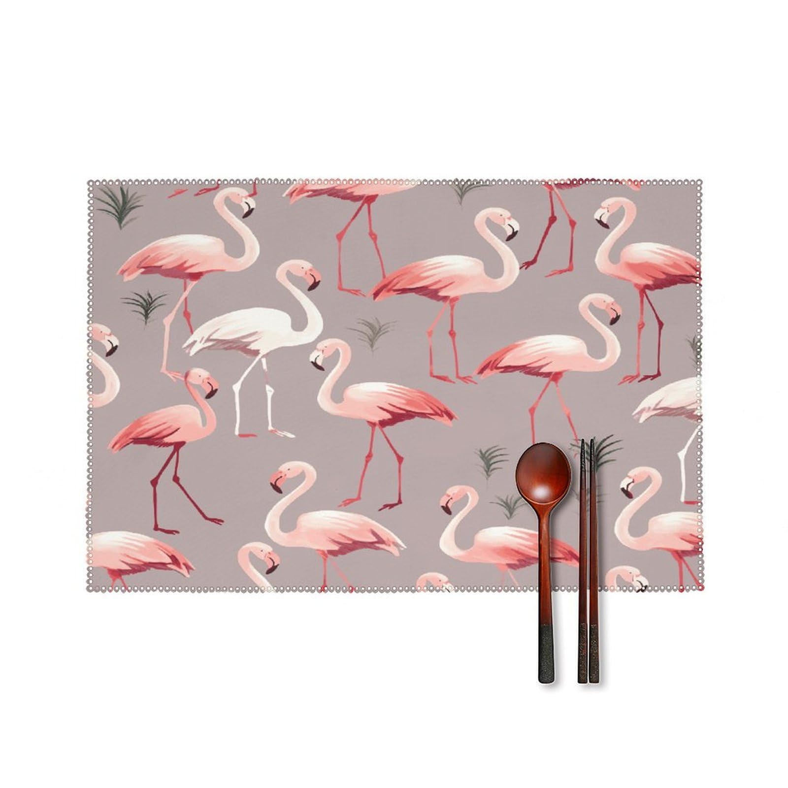 Pink Flamingo Pattern Placemats Set of 4 Canvas Place Mats Non-Slip Heat Resistant Table Mats Washable Waterproof Placemat Wipeable Tablemats for Kitchen Dining Decor Place Mat