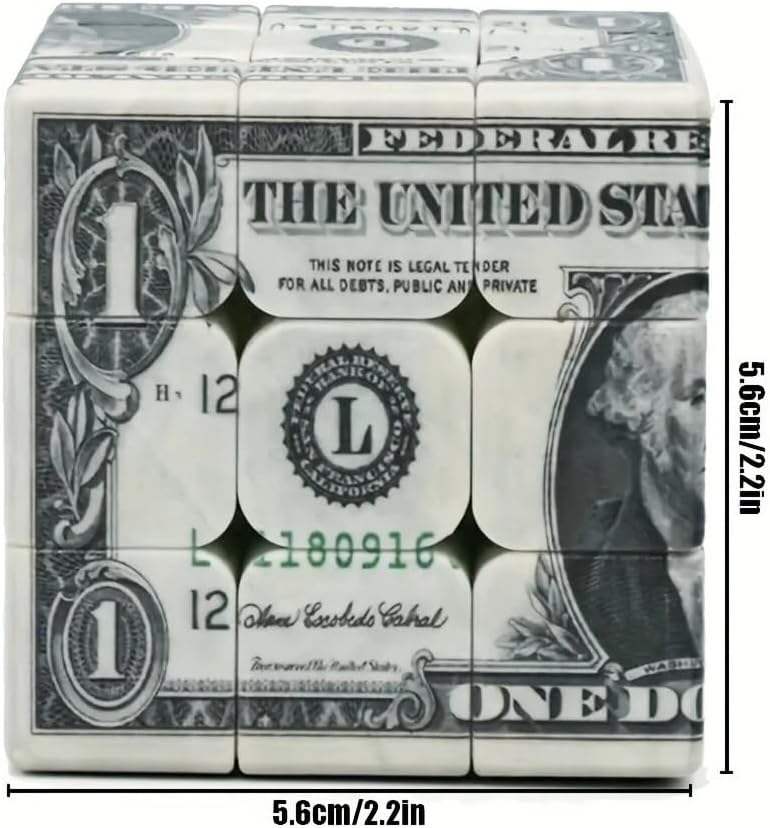 Dollar Bill Speed Cube 3x3 Gift – Unique US Currency Puzzle Cube for Teens & Adults, Smooth Turning Brain Teaser, Collectible Magic Cube, Office Desk Toy