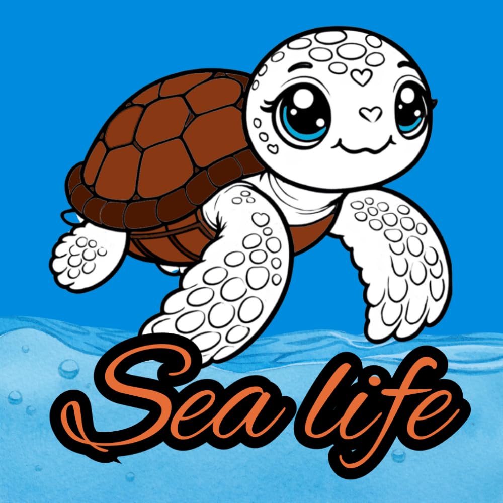 Libro da Colorare Mare per Bambini: 30 Disegni Grandi e Semplici con Linee Spesse, Animali Marini ed elementi del Mare in Stile Kawaii per Adulti e Bambini