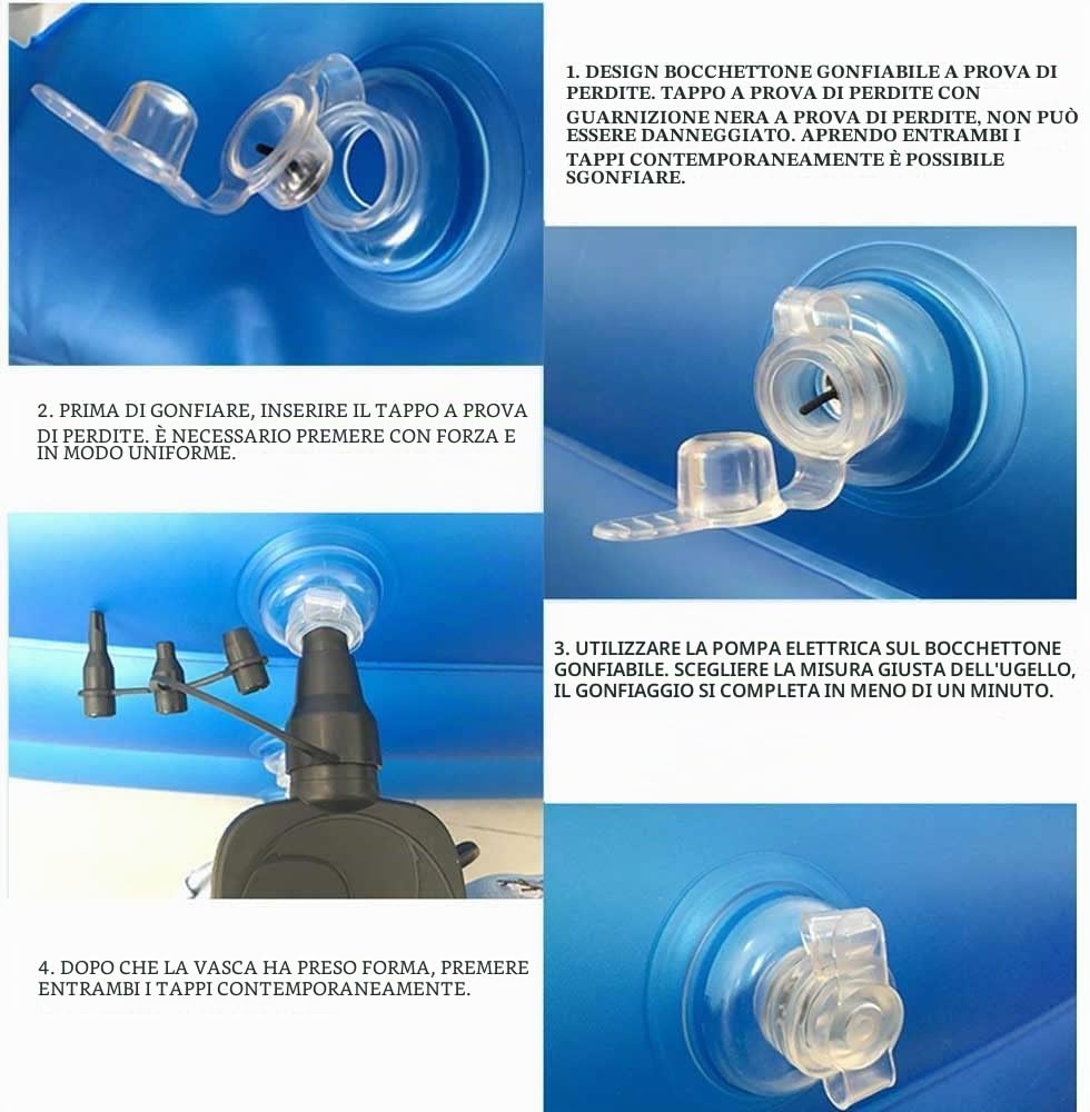 Vasca da bagno gonfiabile per adulti - Vasca spa pieghevole per doccia, balcone e giardino con pompa elettrica - Gonfiabile rapidamente e facilmente
