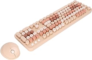 Mouse and Keyboard Combo, Punk Keyboard and Mouse Office Suit, 104 Keys Ergonomic Cute Retro Typewriter Keyboard for Girls for Home Office Work Gaming(Sweet Milk Tea Color Mixed Color)