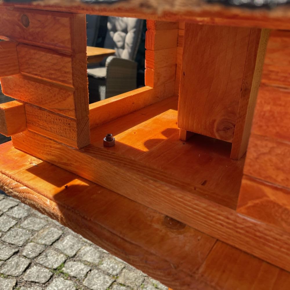 Comedero rectangular para pájaros, tamaño XL, comedero de madera, color marrón/rojo