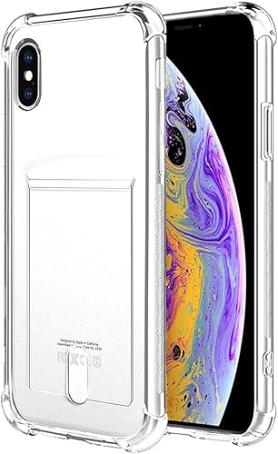 Funda transparente con tarjetero, [ajuste delgado] [compatible con cargador inalámbrico] Funda protectora de TPU suave que absorbe los golpes con