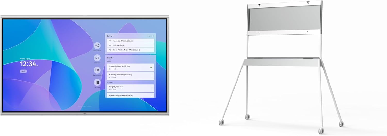 Vibe (75" Board+Stand) S1 4K UHD Smart Board, 75 Inch Digital Whiteboard for Office and Classroom, Electronic Presentation Meeting Device, Interative Touchscreen Display, ChromeOS