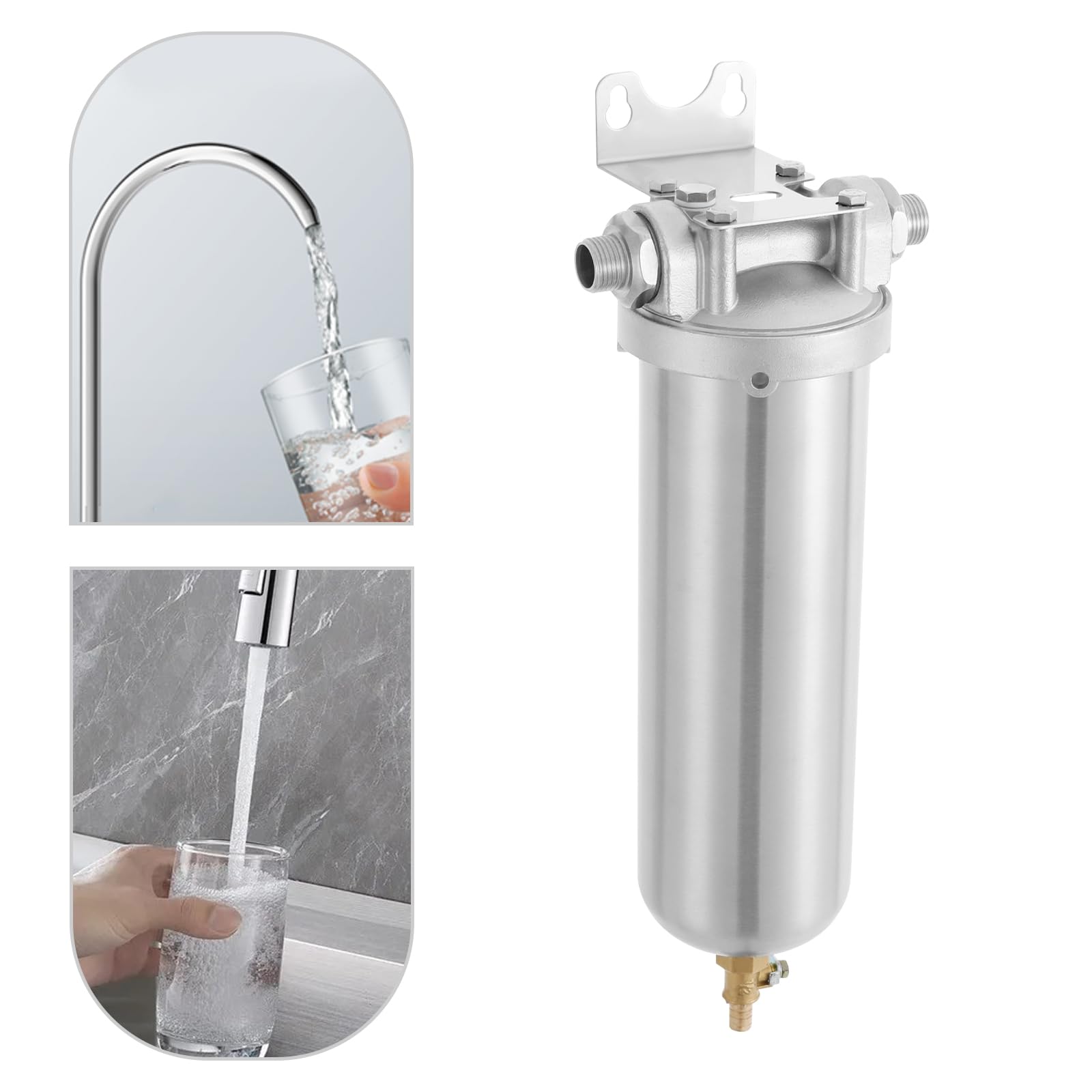 Sistema de Filtrado de Agua Debajo del Fregadero de 8000 L, Filtro de Doble Capa, 33 x 10 cm, Plateado