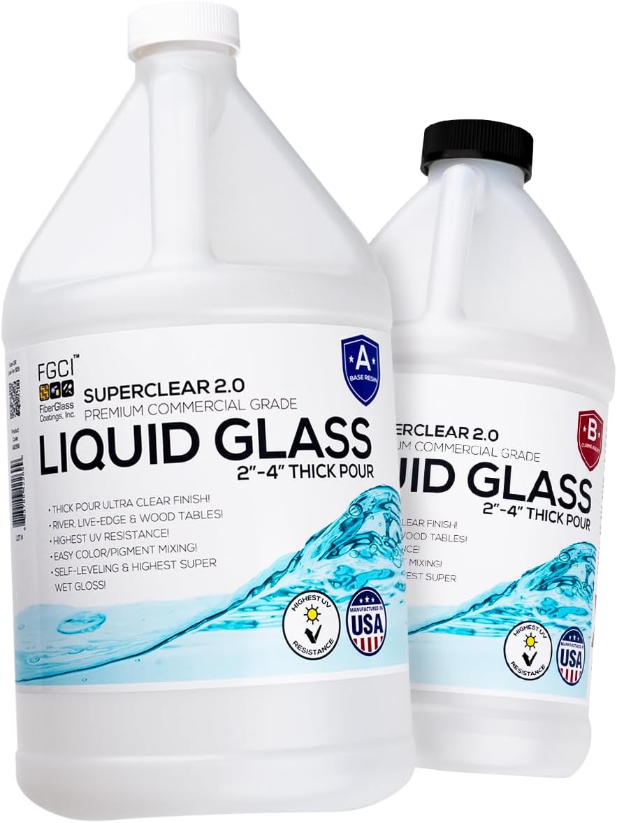Deep Pour Epoxy Resin Liquid Glass 1.5 Gallon Kit, 2-4 inch Super Clear Amazing Flow Casting Resin Kit, High Temp Heat UV Resistant Food Safe Epoxy, Bubble Free Low Viscosity Cast Coat Stone Wood