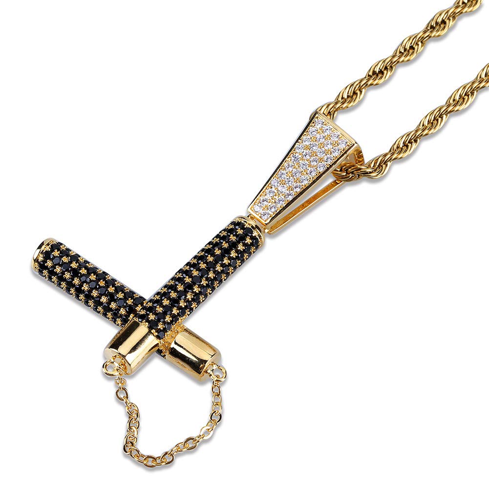Naszyjnik z osobowością, hiphopowy nunchaku w kształcie miedzi z cyrkoniami i dodatkami