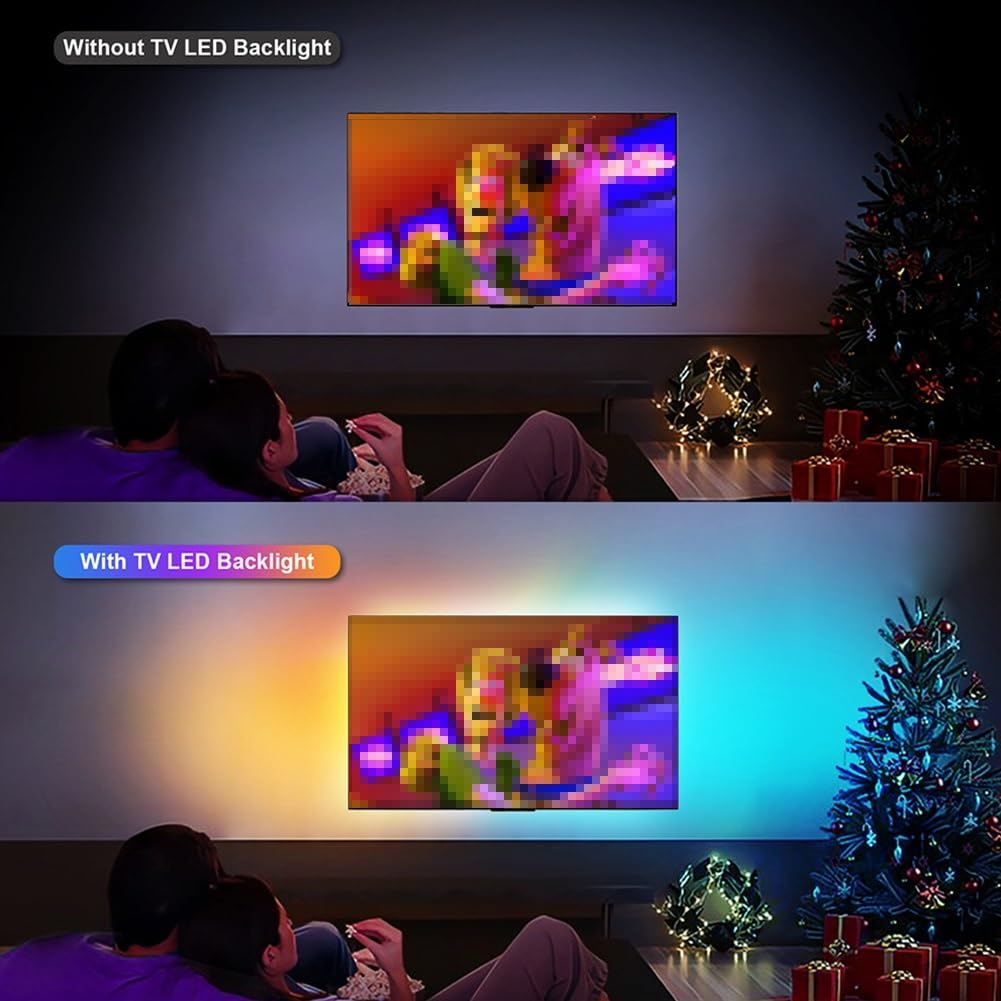Luce di sincronizzazione schermo TV, luce ambientale intelligente, striscia LED al neon di sfondo, retroilluminazione LED Smart TV for TV da 50-85 pollici, luci con telecomando(2.3m*3(65~85IN))
