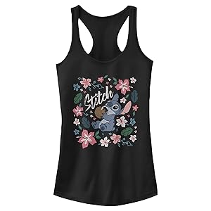 Junior's Lilo & Stitch Flowers and a Coconut Racerback Tank Top - Black - 2X Large