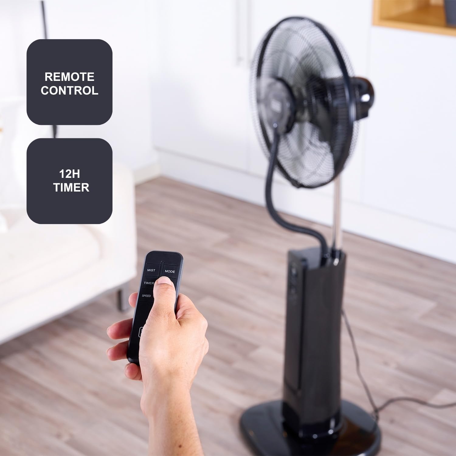 BLACK+DECKER - Ventilatore a piantana con nebulizzatore 75W | 3 velocità | Display digitale | Oscillante | Telecomando | Serbatoio 2L