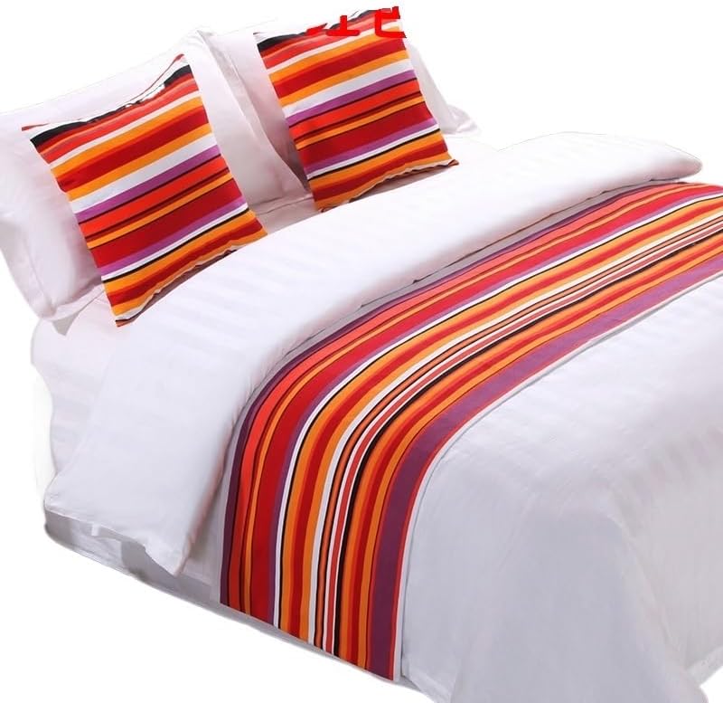 Striped Pattern Bed Flag Luxury Multicolour Bed Runner Throw for Hotel Home Bedding Decoration Bed Tail Towel(B,50x240cm 1pcs)