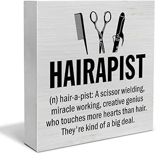 Hairstylist Gifts, Hair Salon Decor Hairapist Definition Wooden Sign Hair Salon Barbershop Decor 5 X 5 Inches Rustic Hairdresser Wood Block Signs for Desk Shelf Table
