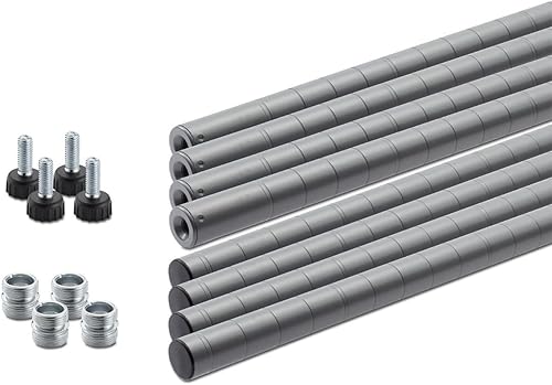 TRINITY Juego de postes para hacer estantes de alambre para organización de cocina, almacenamiento de garaje, lavandería, 72 x 1 pulgada, gris,