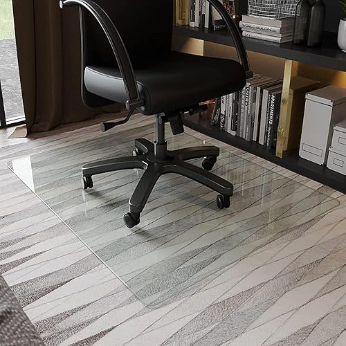 GLSLAND Tapete para silla de vidrio templado de 46 x 55 pulgadas, protector de suelo resistente para alfombras y suelos duros, resistente a los